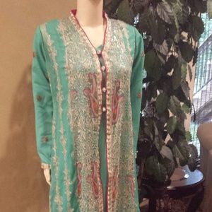 Four piece chiffon embroidered Pakistani party wea